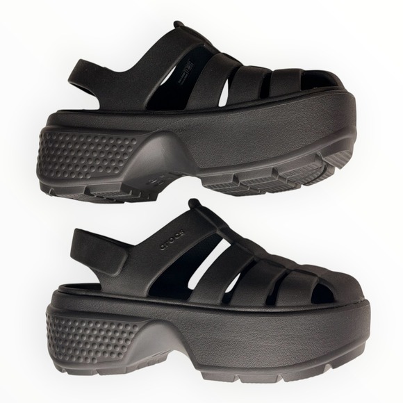 CROCS Shoes - Crocs Stomp Fisherman Sandal Black Platform Caged Gladiator Chunky Women's 6